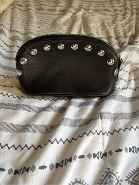 Studded Black Leather Cosmetic Pouch